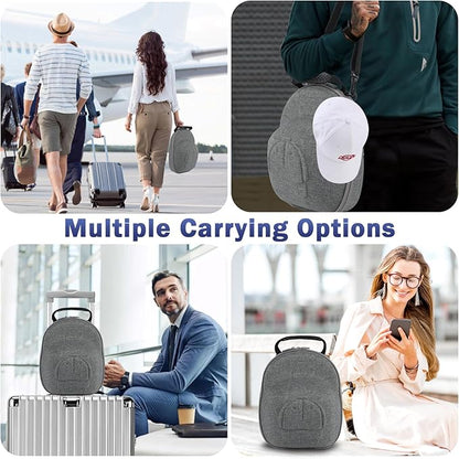 Hat Travel Case, Hard Hat Carrier Organizer with Clip & Glasses Storage, Holds 6 Baseball Caps for Home/Travel - Grey