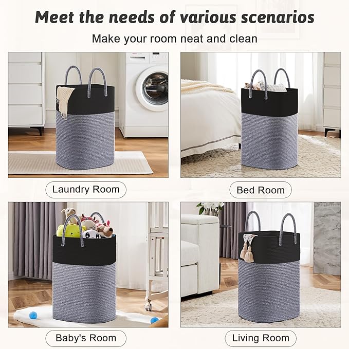 Artfeel Laundry Basket,Woven Cotton Rope Laundry Hamper,80L Versatile Storage for Dirty Clothes,Baby Toys,and Blankets in Bathroom, Nursery,and Living Room