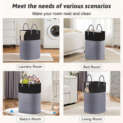 Artfeel Laundry Basket,Woven Cotton Rope Laundry Hamper,80L Versatile Storage for Dirty Clothes,Baby Toys,and Blankets in Bathroom, Nursery,and Living Room