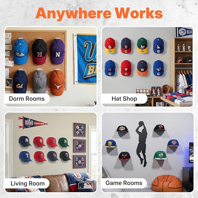 HOUSE DAY Adhesive Hat Hooks for Wall 16 Pack, Strong Hat Rack for Baseball Cap Display Organizer, Hats Hangers Holder for Wall, Door, Closet, No Drilling, Translucent