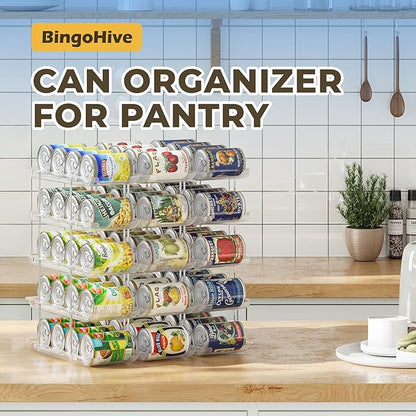 Can Organizer for Pantry Stackable AND Rolling Soda Can Dispenser for Refrigerator Soda Can Organizer