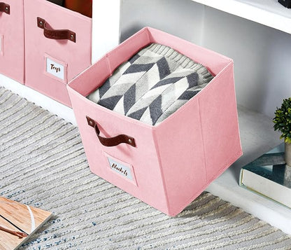 DECOMOMO Storage Bins, Cube Storage Bin with Labels, Fabric Storage Cubes for Shelves (10.5" x 11" / 6pcs, Pink)