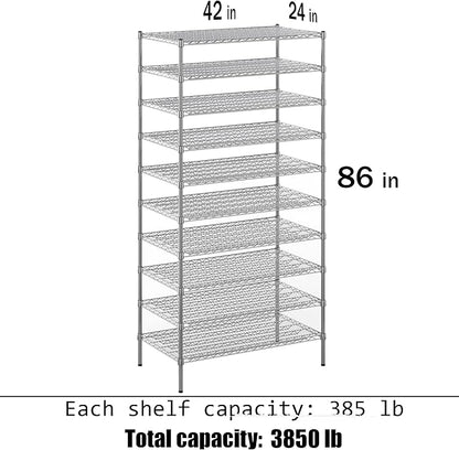 24" Deep x 42" Wide x 86" Height Wire Shelving Kit | 10-Tier | NSF Commercial Storage Rack Unit