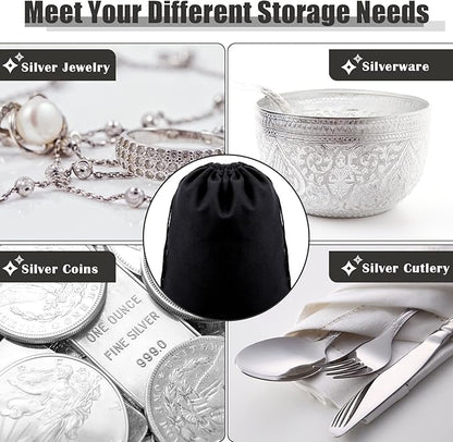 Fumete 8 Pcs Silver Storage Bags Anti Tarnish Storage Bags 18" x 18" 9" x 11.8" Silver Protector for Jewelry Silverware Protection Resistant Tarnish for Silverware Flatware(Black)