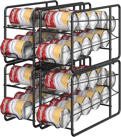 MOOACE 4 Pack Can Dispenser Rack, Stackable Soda Can Organizer Holder for Canned Food Storage Kitchen Cabinet Pantry Countertop, Black