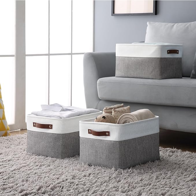 DECOMOMO Storage Bins, Extra Large Fabric Storage Baskets for Shelves, Decorative Linen Closet Organizer, 15.8 x 12.5 x 10 inches (Grey & White, 4 Pack)