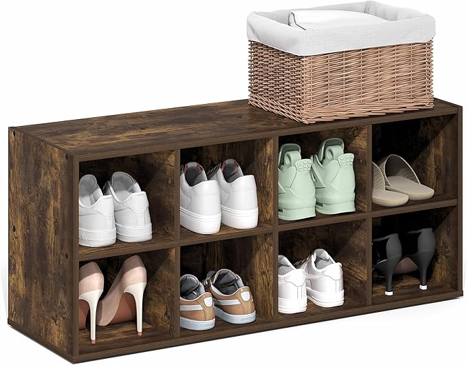Furinno FANO Shoe Rack, 8-Cube Shoe Organizer, Stackable Shoe Storage, 11.7 x 35.9 x 15.6, for Closet Entryway, Office, Garage, Amber Pine