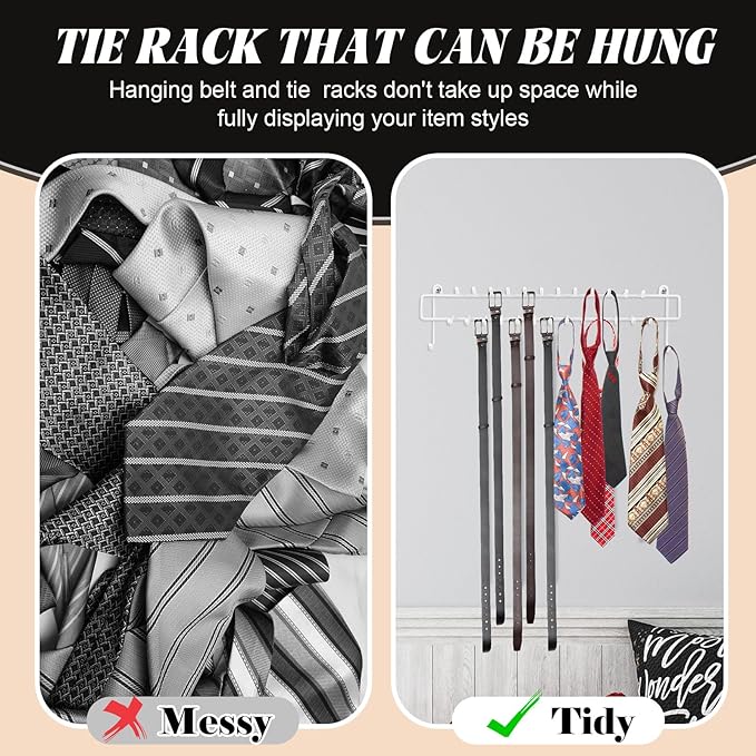 Gisafai 4 Pcs Tie Rack Organizer Wall Mounted Belt Holder Rack for Closet with Rubber Tips 100 Hooks in Total Hanging Organizer Hanger for Ties, Belts, Scarves, Jewelry, Necklaces