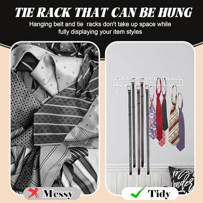 Gisafai 4 Pcs Tie Rack Organizer Wall Mounted Belt Holder Rack for Closet with Rubber Tips 100 Hooks in Total Hanging Organizer Hanger for Ties, Belts, Scarves, Jewelry, Necklaces