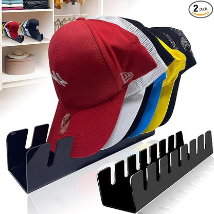 Hat Organizer for Baseball Caps - 2 Pack Black Cap Rack for Closet, Hat Holder for Baseball Hats, Ball Cap Storage Organizer, Best Gift for Men and Women Not Fit for Wall or Door