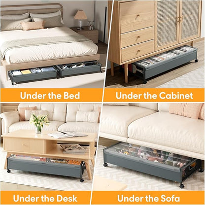 Under Bed Storage with Wheels，1 Pack Under Bed Storage Containers,Underbed Shoe Storage Bedroom
