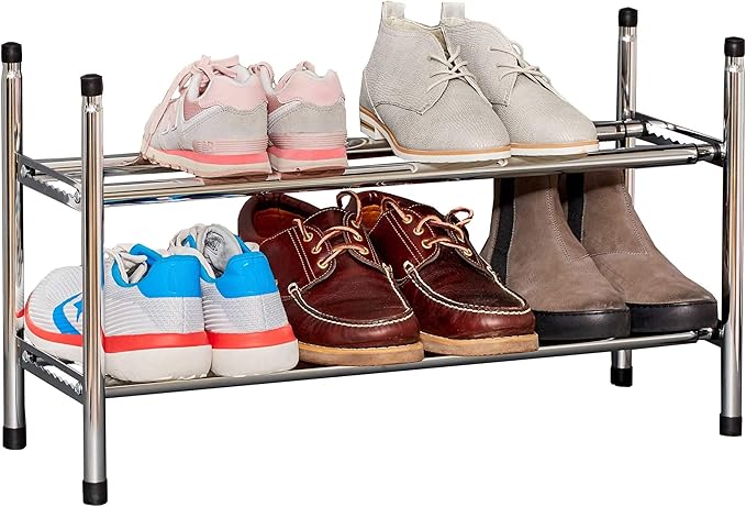 Love it Store it Metal Shoe Rack - Slim Open Shelf for up to 10 Pairs of Shoes - Extendable Stackable Very Stable - Chrome