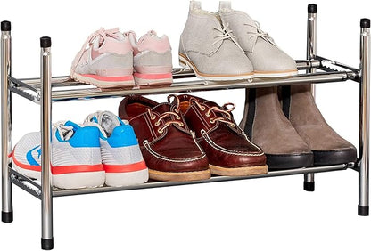 Love it Store it Metal Shoe Rack - Slim Open Shelf for up to 10 Pairs of Shoes - Extendable Stackable Very Stable - Chrome