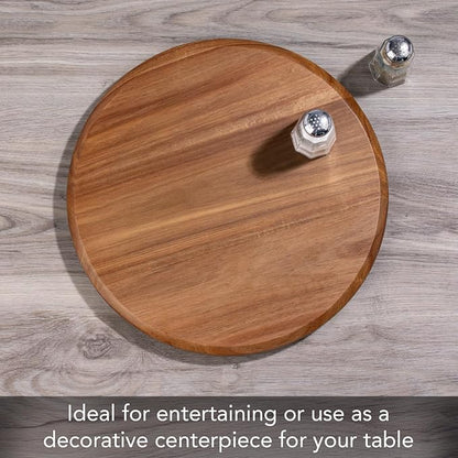 CounterArt Natural Acacia Wood Round Lazy Susan Turntable 14" Diameter Condiment Caddy, Cheese Server, Cake Plate, Spice Organization