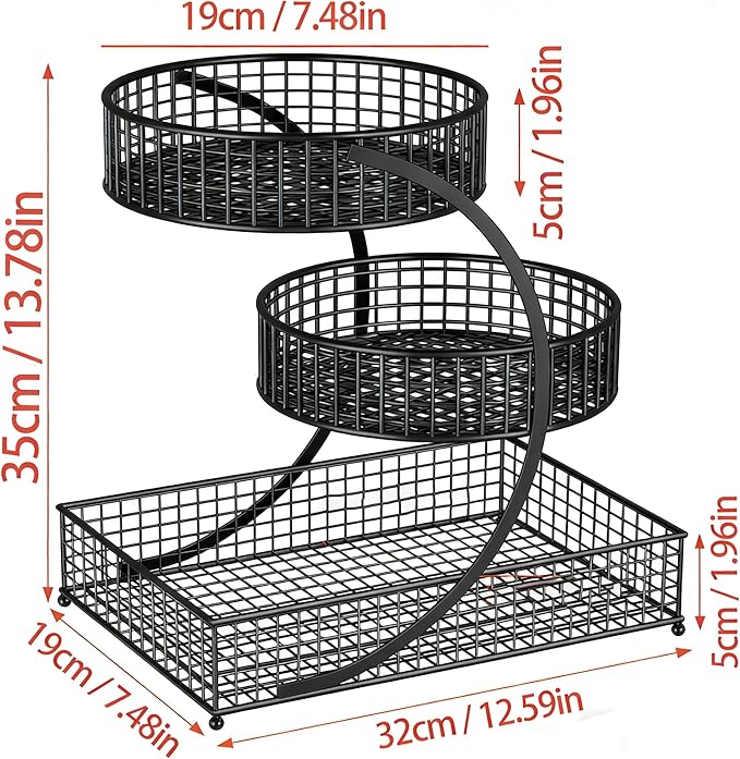 BCWW 3 Tiers Makeup Organizer Countertop Multi Bathroom Counter Organizer Metal Fruit Basket Perfume Skincare Organizers Holder for Vanities, Cabinet, Cosmetic, Dresser Organizer (Black)