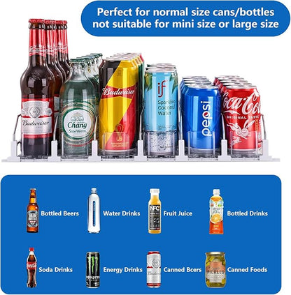 Drink Organizer for Fridge, Soda Can Organizer Dispenser for Refrigerator with Automatic Pusher Glide, Width Adjustable Clear Dividers Can Holder for 30 Cans, 15''D x19''W, 6 Rows