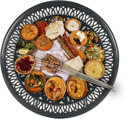 VIVIJASON 35.4" Cast Aluminum Lazy Susan Turntable, 360° Large Rotating Display Tray with Silent Bearings, Round Table Top Swivel Serving Plate with 2" Umbrella Hole for Outdoor Dining Table