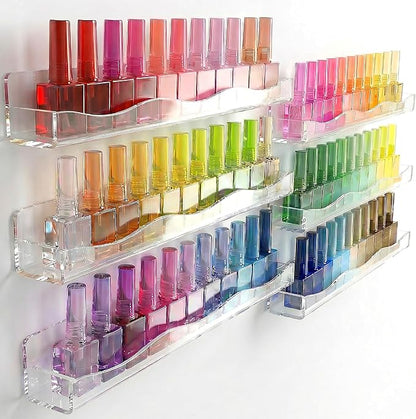 YMVV 15" Nail Polish Racks Wall Mounted Shelf,6 Pack Clear Acrylic Nail Polish Organizer Nail Supplies for Nail Techs,Great Display for Salons Retailers