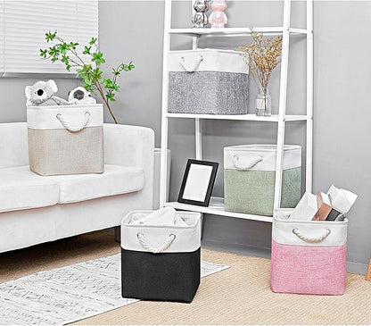 11x11 Inch Cube Storage Bins, 6 Pack Fabric Storage Cubes for Shelves, Cube Organizer Bins with Handles, Cloth Cubby Storage Bins for Home(White/black)