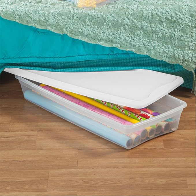 Sterilite 12-Pack 41 Quart Storage Box, Stackable Clear Plastic Bins with Snap-On Lids - Heavy-Duty Organizing Containers for Closet, Bathroom, and Office