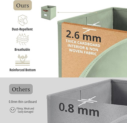 DECOMOMO Storage Cubes, 13x13x13 Storage Cube Bins with Labels, Fabric Organizer Bins (13" / 6pcs, Sage Green)