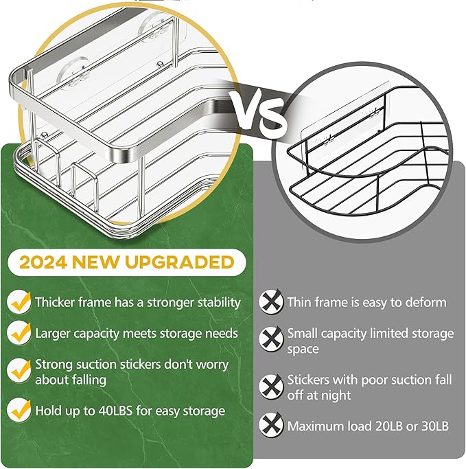 MAXIFFE 3 Pack X-Large Corner Shower Caddy with Soap Holder, Large Capacity and Easy Install, No Drilling Shower Shelves, Stainless Steel Shower Organizer Hold 40 LBS for Family Renters, Silver
