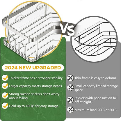 MAXIFFE 3 Pack X-Large Corner Shower Caddy with Soap Holder, Large Capacity and Easy Install, No Drilling Shower Shelves, Stainless Steel Shower Organizer Hold 40 LBS for Family Renters, Silver
