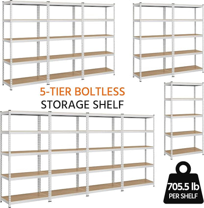 Topeakmart 3PCS 5-Tier Utility Shelves, Metal Storage Shelves Garage Shelving Unit Adjustable Garage Storage Shelves Storage Racks Heavy Duty Shed Shelving- Silver, 35.5 x 17.5 x 72 Inch