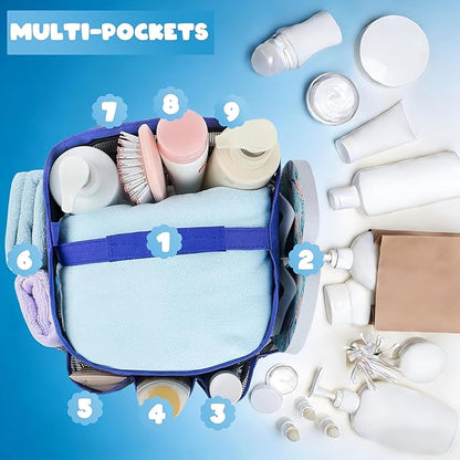 Attmu Mesh Shower Caddy Portable for College Dorm Room Camping Essentials, Shower Caddy Dorm with 9-Pockets, Large Capacity Hanging Basket Bathroom Bag for Toiletry, Swimming, Gym, Camp, Beach