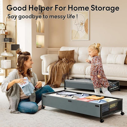 Under Bed Storage with Wheels，1 Pack Under Bed Storage Containers,Underbed Shoe Storage Bedroom