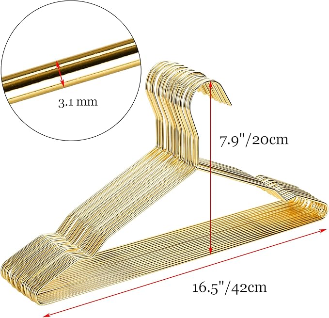 Tosnail 30 Pack 16.5" Stainless Steel Strong Wire Metal Hangers, Heavy Duty Clothes Hangers, Space Saving Closet Organizer - Gold