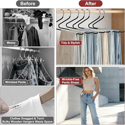 Stainless Steel Pants Hangers, SINYWAY 20 Pack 13.78in Non Slip Open Ended Metal Pants and Jeans Hanger for Men Women Space Saving Hangers for Pants for Closet Organizer for Jeans Trouser Slacks