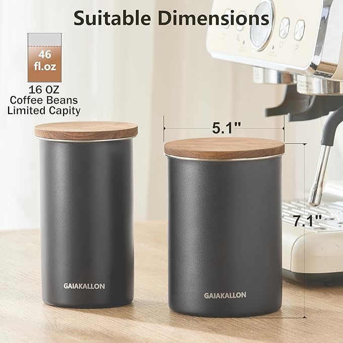 Vacuum Coffee Canister, Stainless Steel Airtight Canister for 16oz Coffee Beans, Coffee Bean Storage, 46 fl.oz