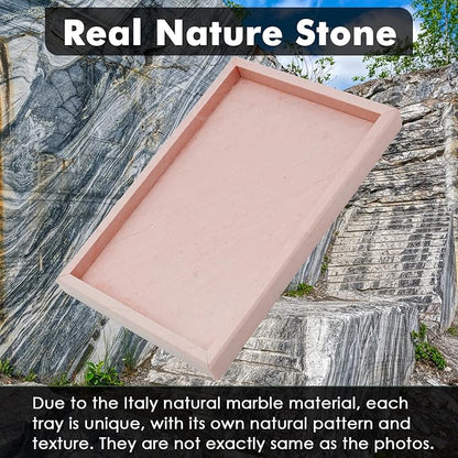 Real Natural Marble Tray for Bathroom, Vanity, Kitchen and Desktop, Rectangle Genuine Marble Stone Tray for Jewelry, Cosmetics, Candles, Lotion, Perfume (Pink, 12" x 8" x 1.2")