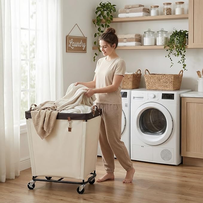 StorageWorks 210L Laundry Basket with Wheels, Extra Large Rolling Hampers for Clothing Organizer, Dirty Clothes Basket for Hotel, Home, Closet, Dorm, Beige