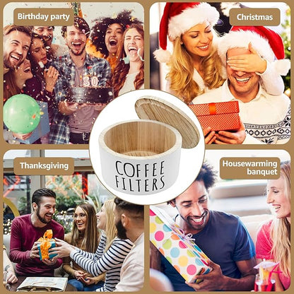 Coffee Filter Holder - Wooden Coffee Storage Container with Lid, Multipurpose Filter Dispenser, Sturdy Coffee Pod Organizer for Bar Counter Decor (White)