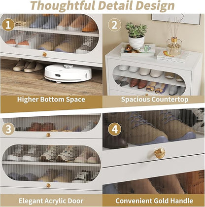 Foreate 8-Tier Tall Shoe Storage Cabinet with 4 Flip-Up Doors & Removable Shelves, 54” Metal Cabinet Shoe Rack Organizer for 24-32 Pair Shoes, Freestanding Modern Entryway Shoe Cabinet, PC Door