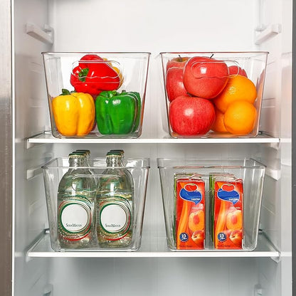 Vtopmart Clear Plastic Storage Bins, 6 PCS Pantry Organizer Bins with Handle for Refrigerator, Fridge, Cabinet, Kitchen, Countertops, Cupboard, Freezer Organization and Storage, Large