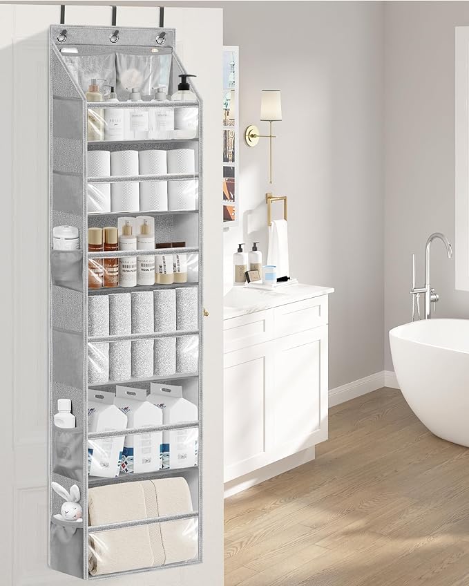 STORAGE MANIAC Over the Door Organizer Large Capacity Hanging Organizer, Clear Deep Pockets Behind Door Closet Organizer and Storage for Nursery, Bathroom, Bedroom, Pantry, 1 Pack Grey