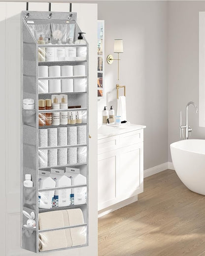STORAGE MANIAC Over the Door Organizer Large Capacity Hanging Organizer, Clear Deep Pockets Behind Door Closet Organizer and Storage for Nursery, Bathroom, Bedroom, Pantry, 1 Pack Grey