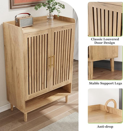 Shoe Cabinet, Large 6-Tier Shoe Storage Cabinet with Louvered 2 Doors, 44" Tall Freestanding Entryway Shoe Cabinet with Adjustable Shelves, Modern Shoe Organizer Cabinet, Shoe Rack Cabinet (Oak)