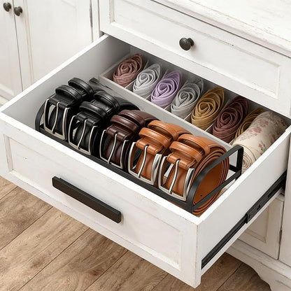 DAOYA 5-Slot Belt Organizer for Closet, Bamboo Wooden Belt Storage Rack for Dresser Drawer, Display Belts Ties Neatly, Sturdy Gift for Men