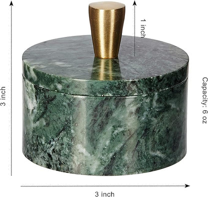 Queenza Green Marble Salt Cellar with Lid & Brass Knob - Natural Marble Spice Container for Kitchen Countertop, Gourmet Salt Holder, Small Decorative Storage Box, Gift for Home Chef