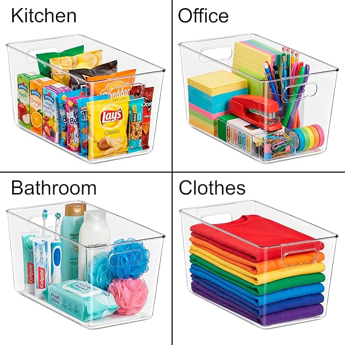 Sorbus Clear Storage Bins, 8 Pack X-Large Organization Bins with Handles – Clear Storage Containers for Storage, Pantry, Fridge, Cabinet, Closet & Kitchen Organization – BPA-Free Plastic