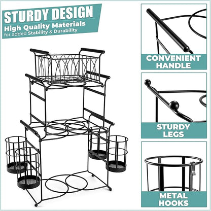 Sorbus® Buffet Caddy — 7-Piece Stackable Set Includes Plate, Napkin, and Silverware Holder, 3-Tier Detachable Tabletop Organizer — Ideal for Kitchen, Dining, Entertaining, Parties,Thanksgiving (Black)