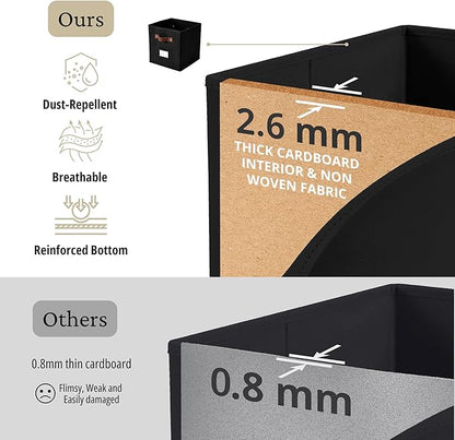 DECOMOMO Storage Cubes, 13x13x13 Storage Cube Bins with Labels, Fabric Organizer Bins (13" / 6pcs, Black)