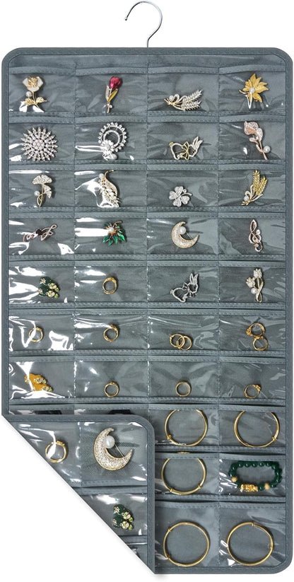 Hanging Jewelry Organizer for Closet Wall Door Double-Sided Jewelry Holder for Earrings, Necklaces, Rings 1 Pcs (Grey)