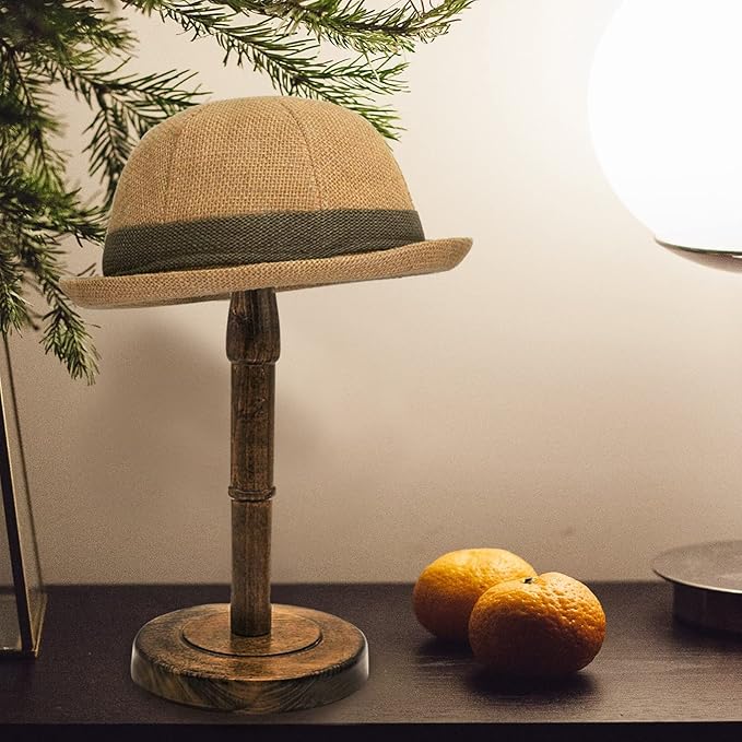 Freestanding Hat Stand, Tabletop Hat Rack, Wood Display Stand Holder for Caps and Wigs (Antique Brown)(One Piece)