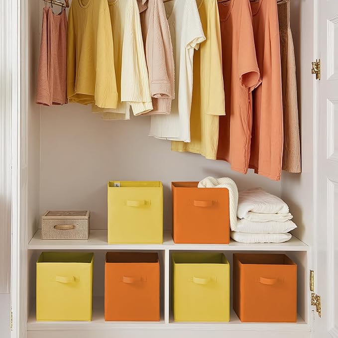 GRANNY SAYS 11 Inch Cube Storage Bins, Cube Storage Organizer, Fabric Storage Bins with Handle, Storage Cubes for Shelves, Closet, 3 Yellow & 3 Orange, 6-Pack