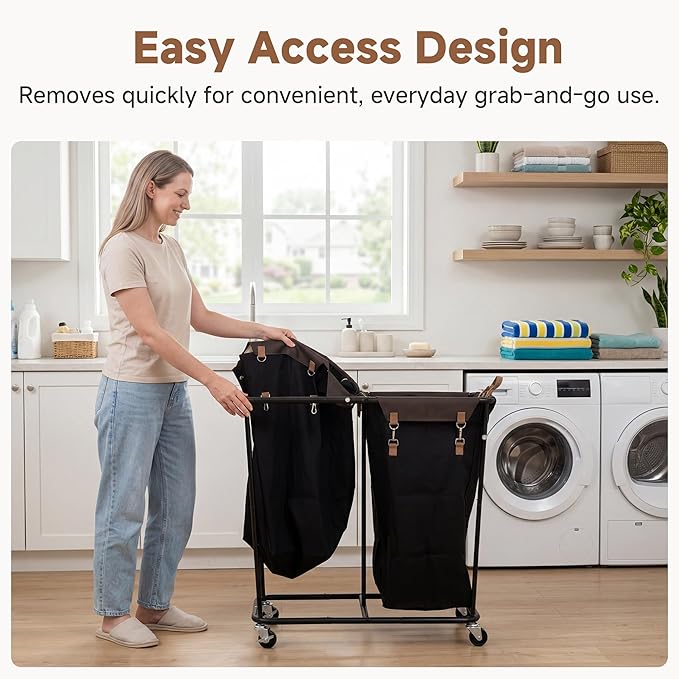 StorageWorks 330L Extra Large Laundry Hamper with Wheels, Laundry Basket with Wheels 2 Sections, Clothes Sorter Cart with Divider for Hotel, Home, Black, 1-Pack
